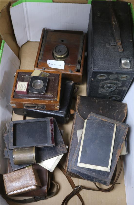 A collection of old cameras